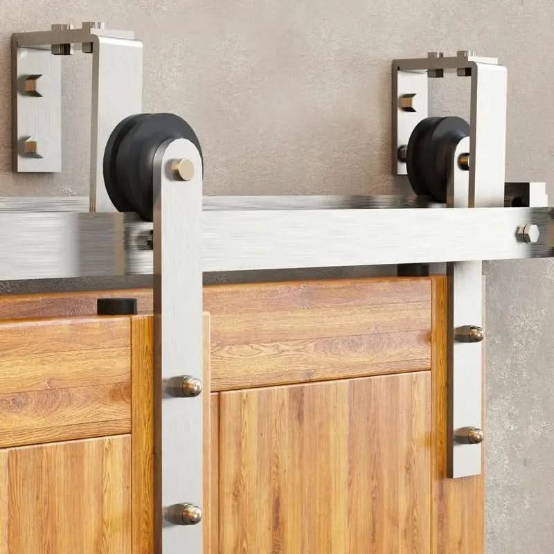 Classic Double Bypass 2 Door Barn Door Kit | Brushed Nickel Hardware