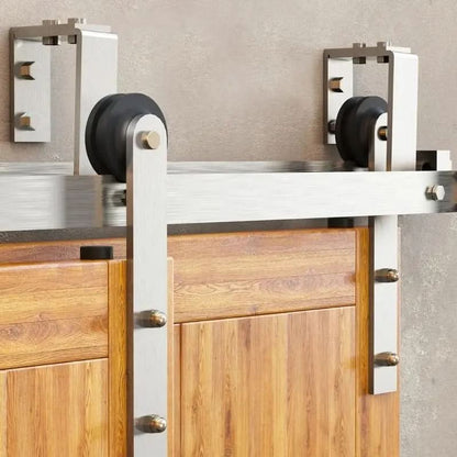 Straight Strap Brushed Nickel Double Bypass Barn Door Hardware Kit
