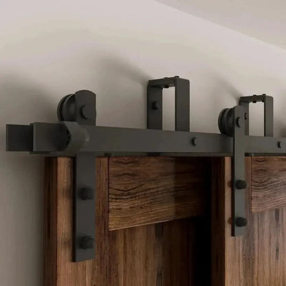 Classic Double Bypass 2 Door Barn Door Kit | Black Hardware