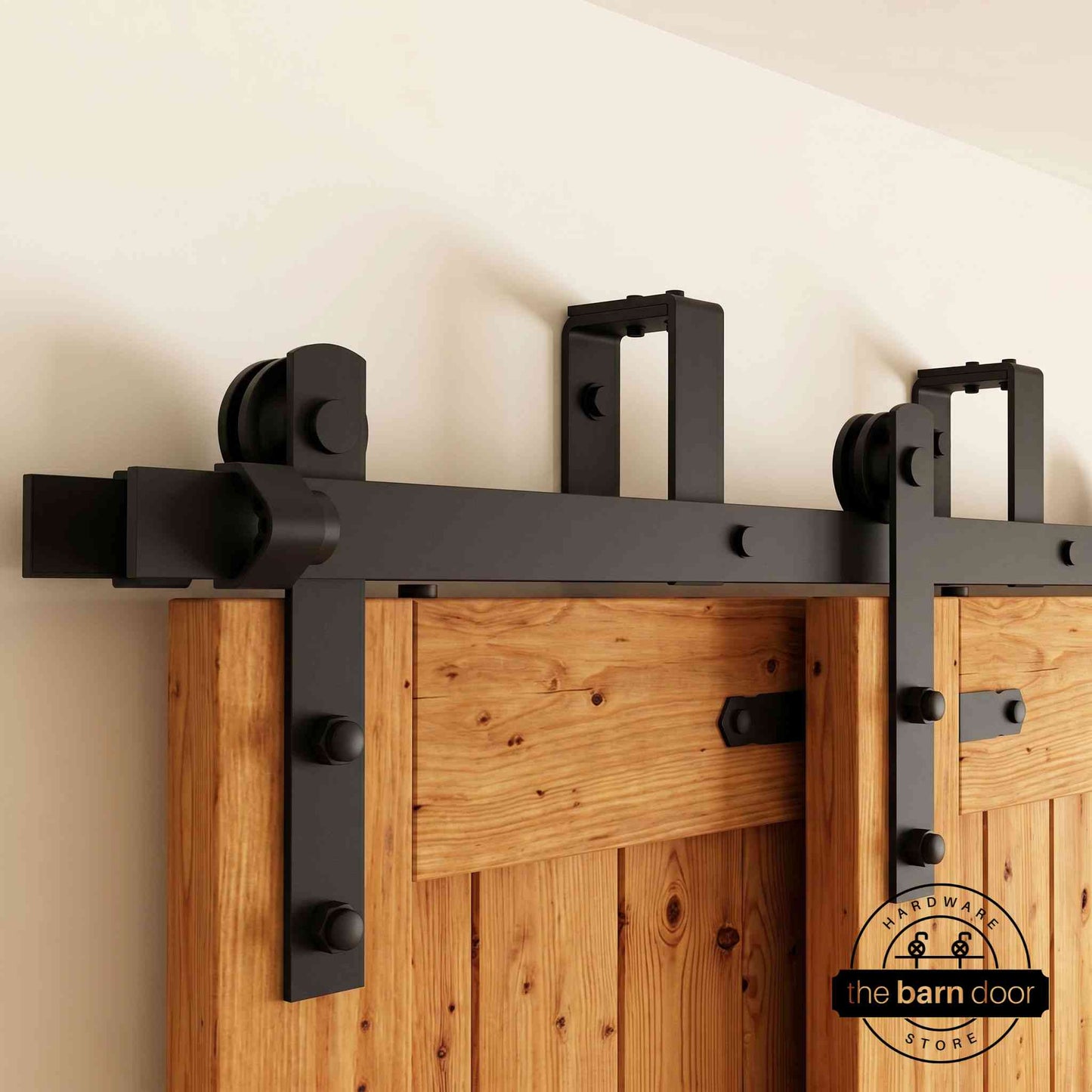 Classic Double Bypass 2 Door Barn Door Kit | Black Hardware