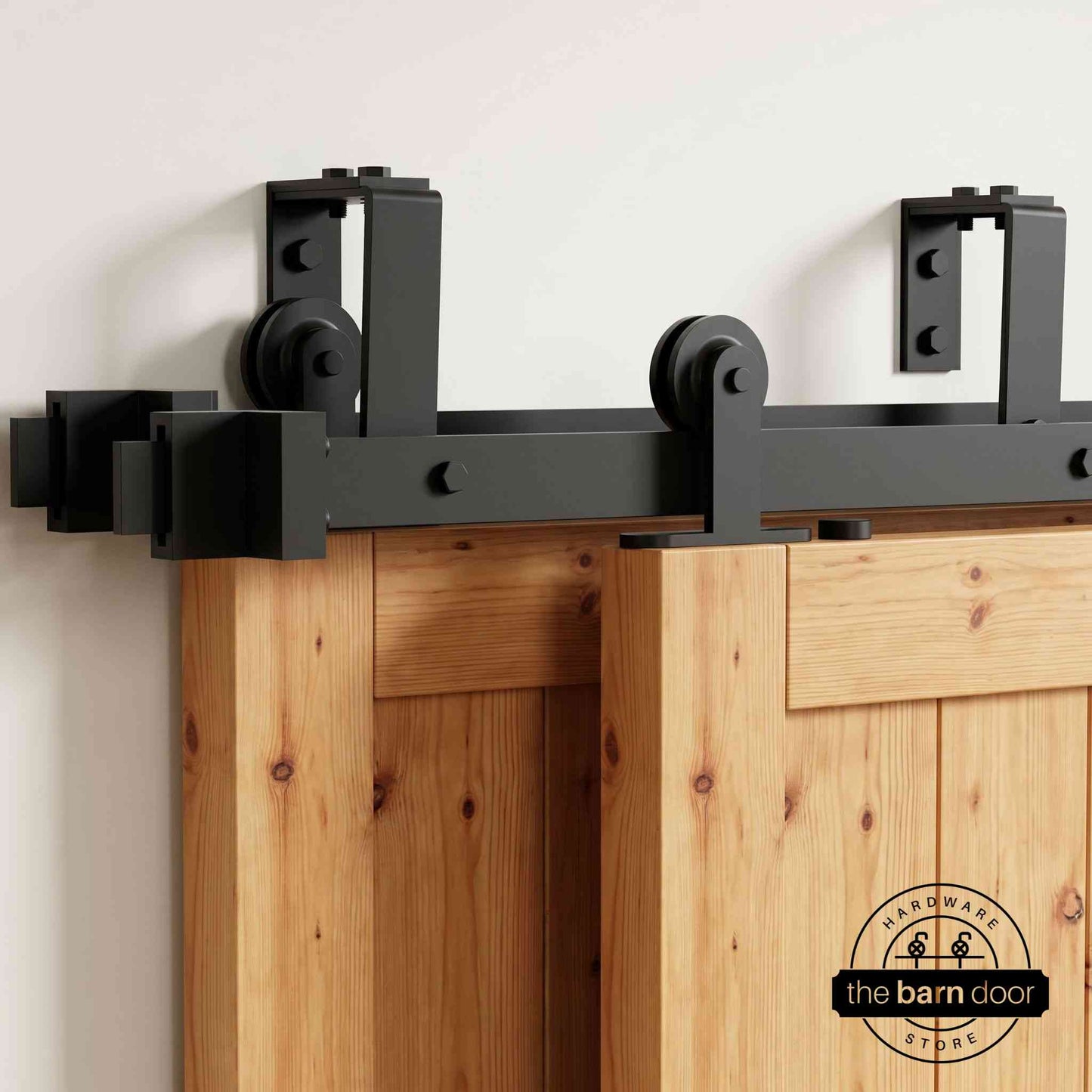 Classic Double Bypass 2 Door Barn Door Kit | Black Hardware