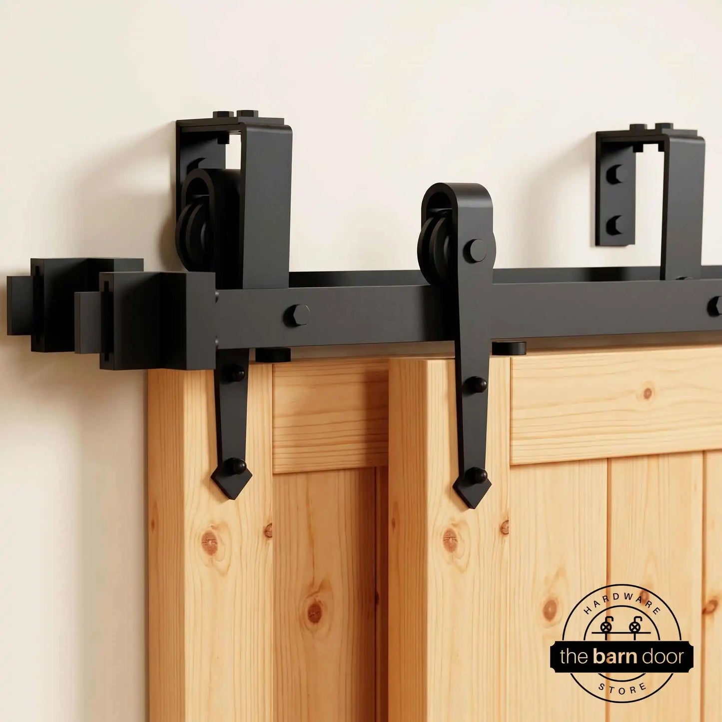 Arrow Black Double Bypass Barn Door Hardware Kit