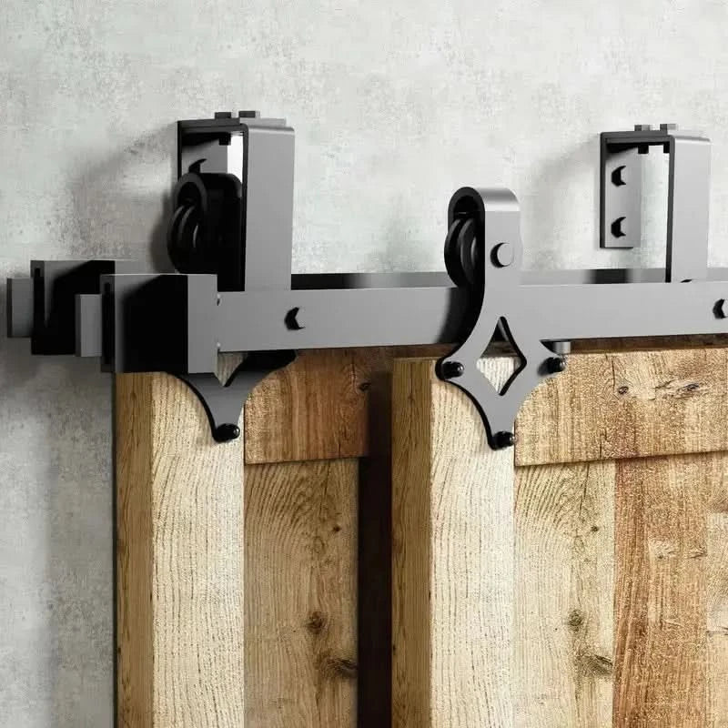 Diamond Black Double Bypass Barn Door Hardware Kit
