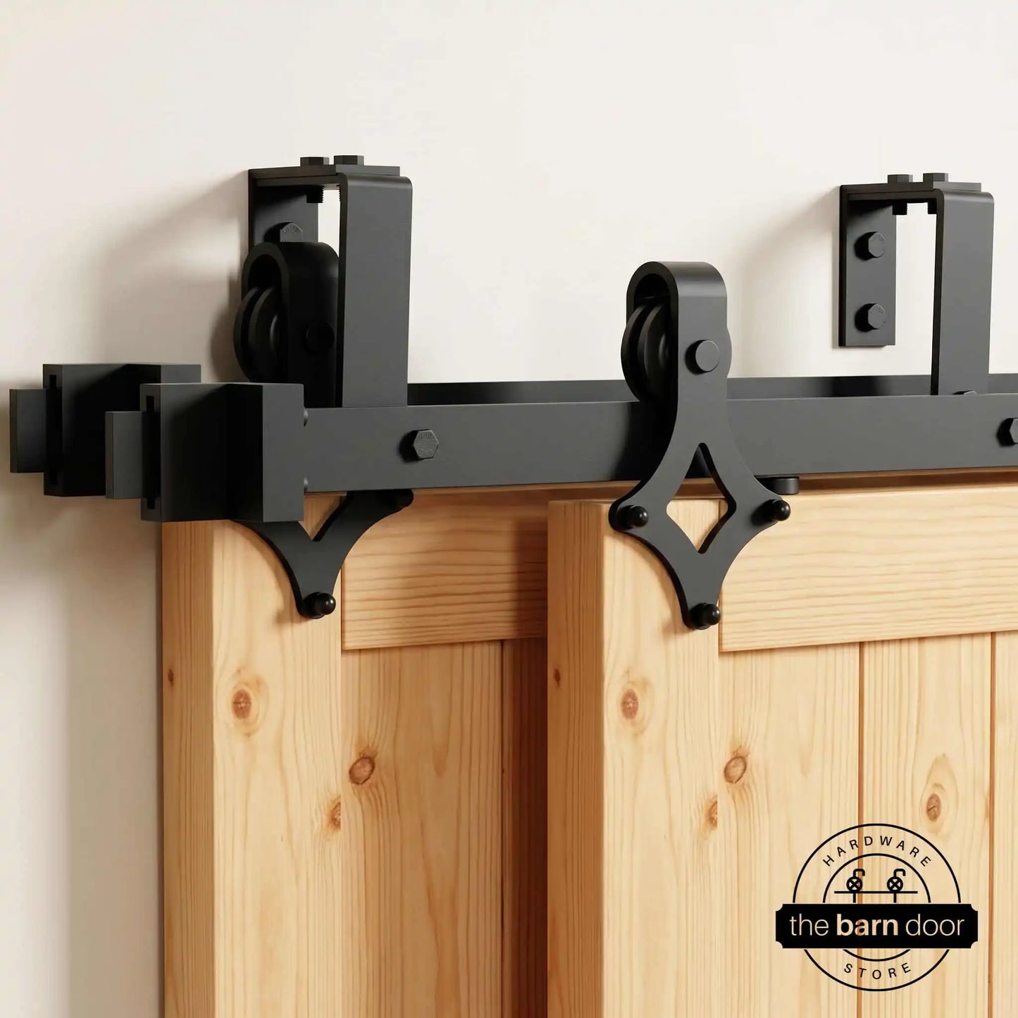 Diamond Black Double Bypass Barn Door Hardware Kit
