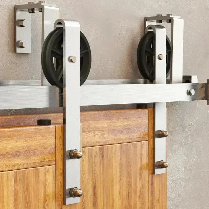 Classic Double Bypass 2 Door Barn Door Kit | Brushed Nickel Hardware