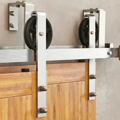 Classic Double Bypass 2 Door Barn Door Kit | Brushed Nickel Hardware