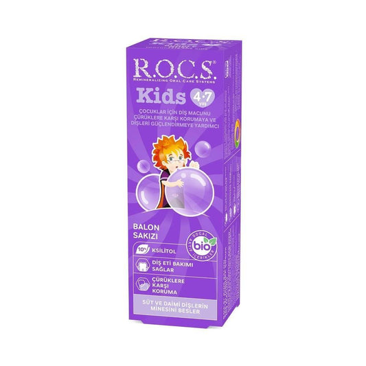 ROCS Kids Bubble Gum Toothpaste for Children Aged 4-7 - Strengthens Teeth & Encourages Regular Brushing