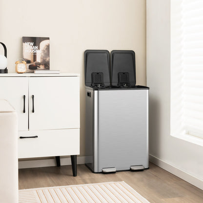 2 x 8 Gal Dual Compartment Trash Can-Silver