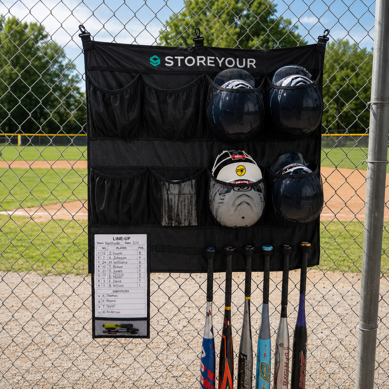 Baseball and Softball Dugout Storage System | Holds 14 Bats and 8 Helmets