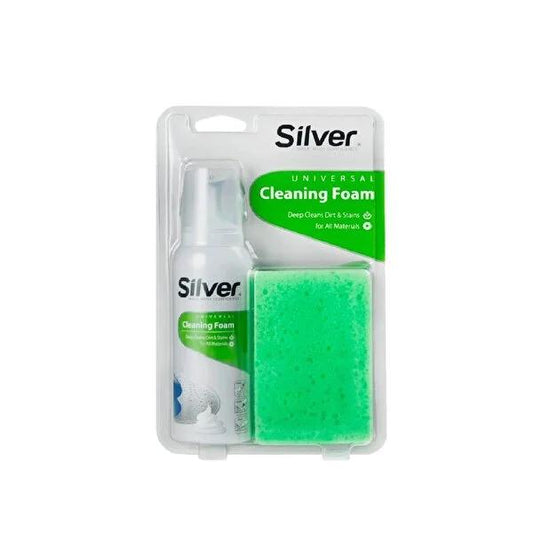 Silver Shoe Cleaning Foam with Sponge - Universal Cleaner for Leather, Suede, Nubuck, and Textile Shoes - 4.23 fl oz