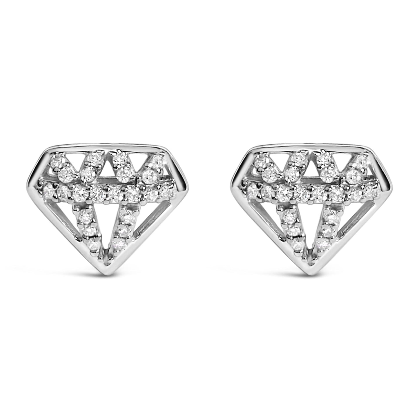 Diamond Crown Motif Stud Earrings in Sterling Silver – 1/6 ct