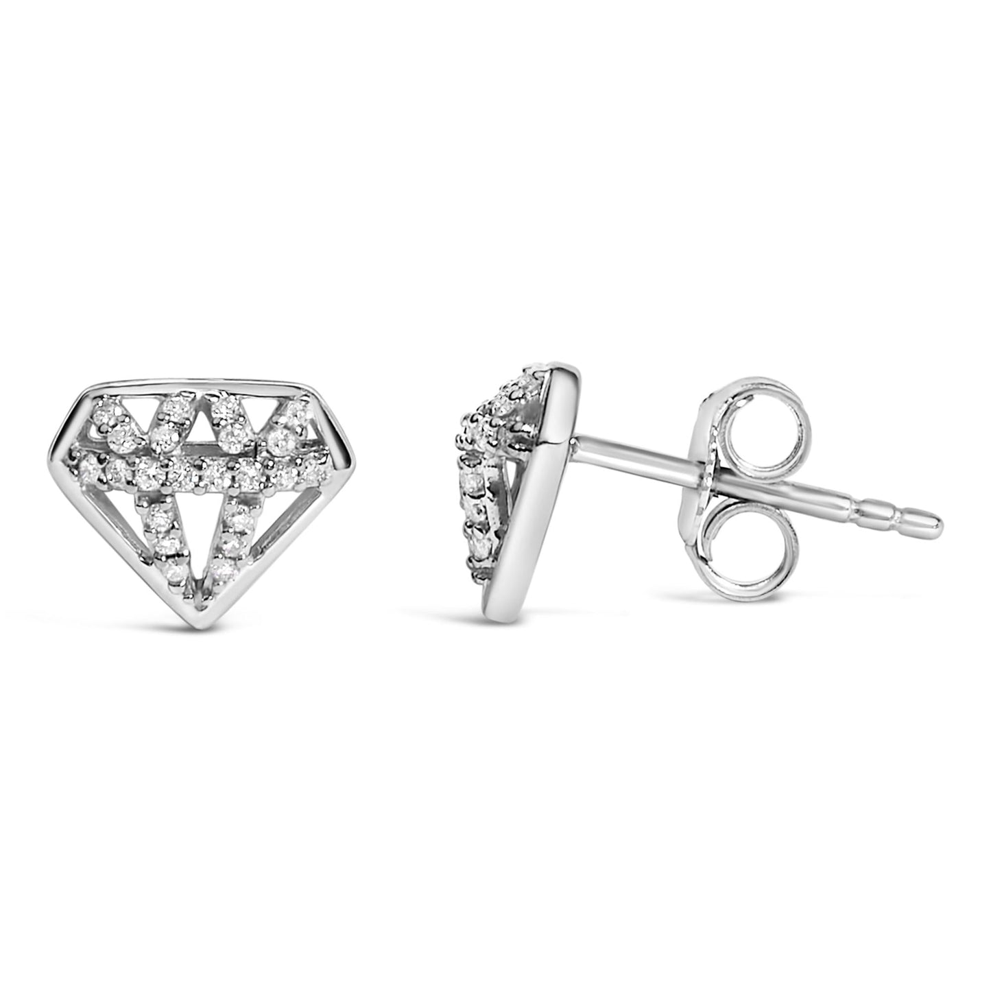 Diamond Crown Motif Stud Earrings in Sterling Silver – 1/6 ct