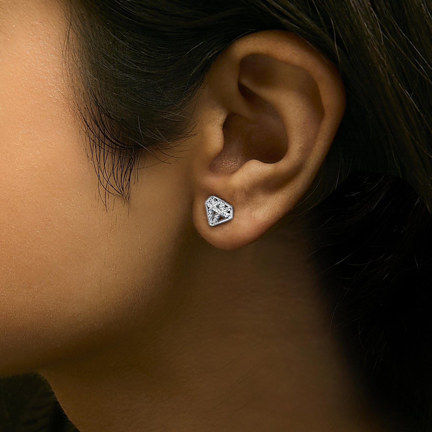Diamond Crown Motif Stud Earrings in Sterling Silver – 1/6 ct
