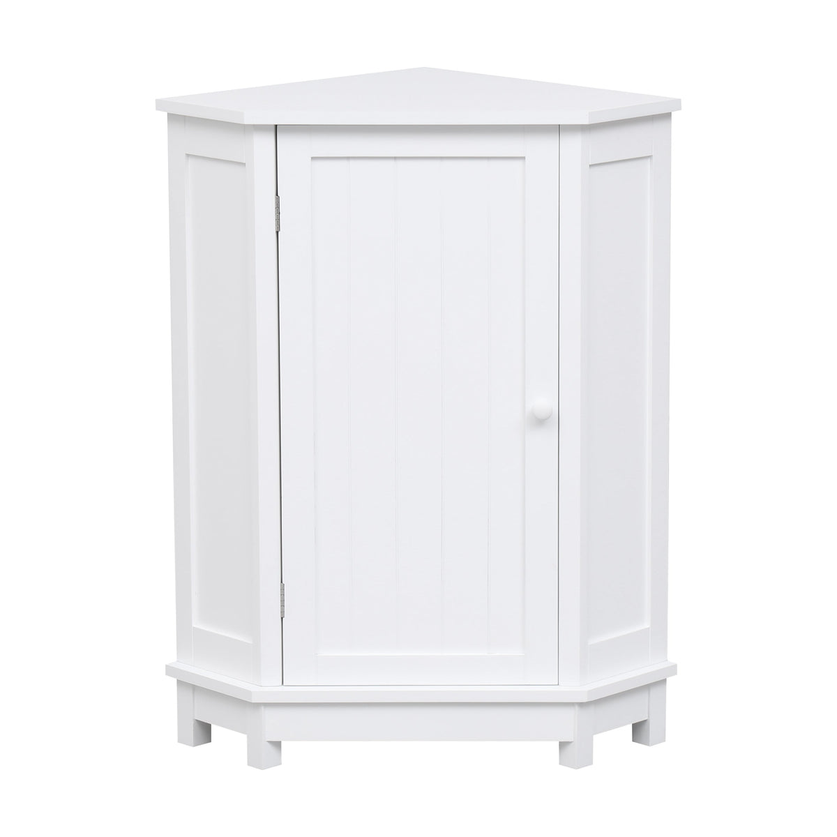 White Bathroom Cabinet Triangle Corner Storage Cabinet with Adjustable Shelf Modern Style MDF Board
