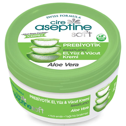 Cire Aseptine Soft Aloe Vera Prebiotic Moisturizing Cream - Nourishing Skincare for Sensitive Skin, Dermatologically Tested, 1.01 fl oz