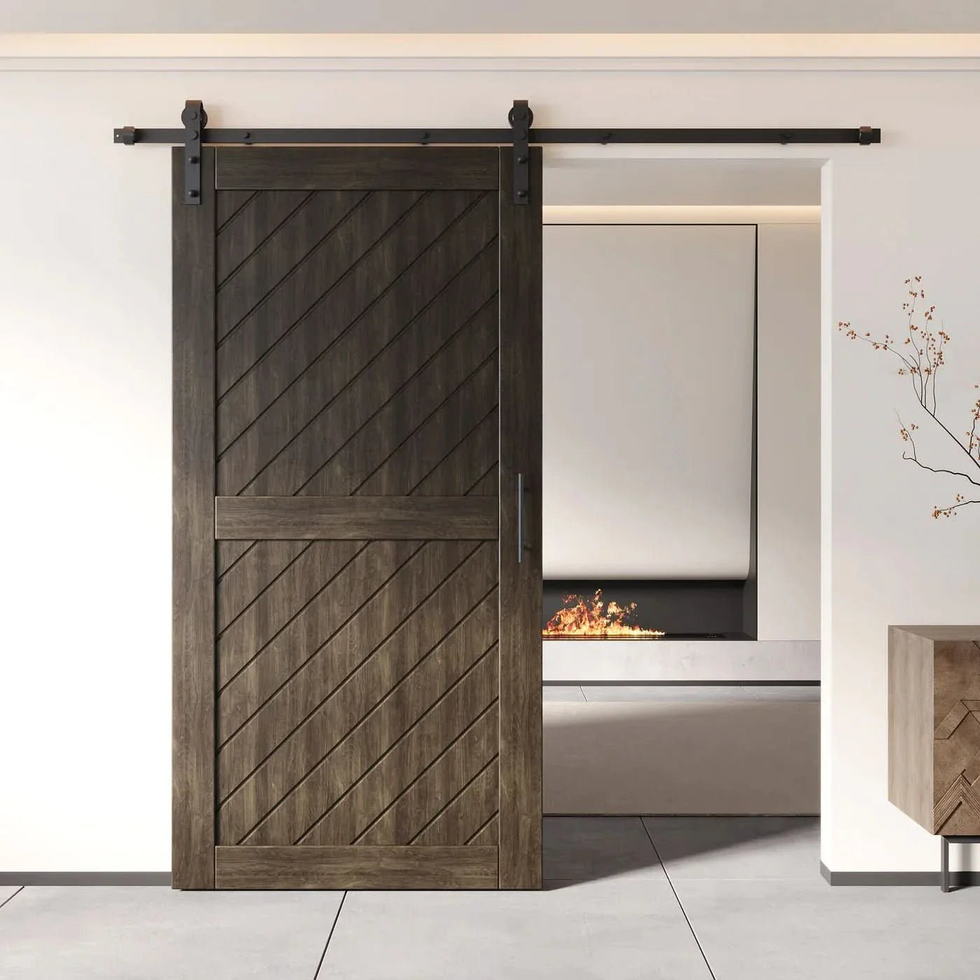 Slanted Single Barn Door Kit | Black Hardware