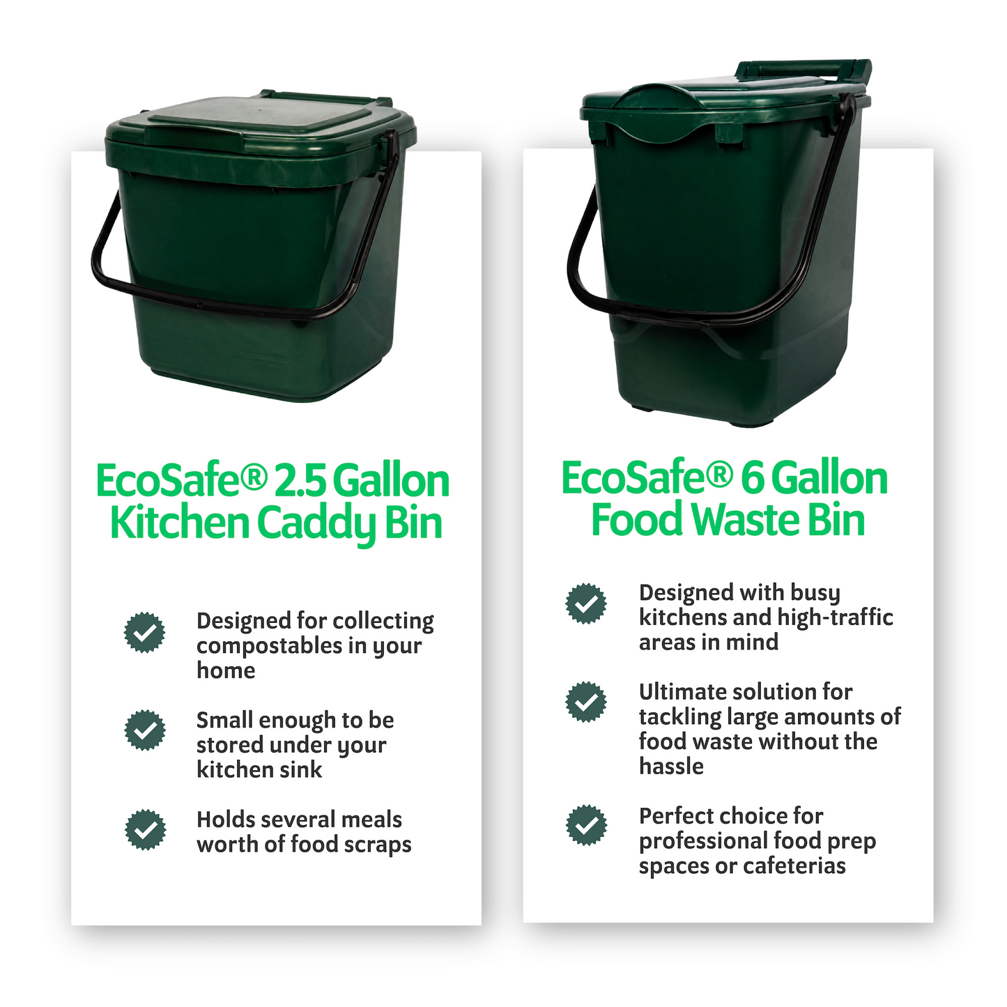 [OOS Until July 2026] EcoSafe EcoCaddy 6-Gallon Compost Bin, Eco-Friendly Kitchen Trash, Food Waste Under Counter Bin (QTY 1), SKU ECGRN