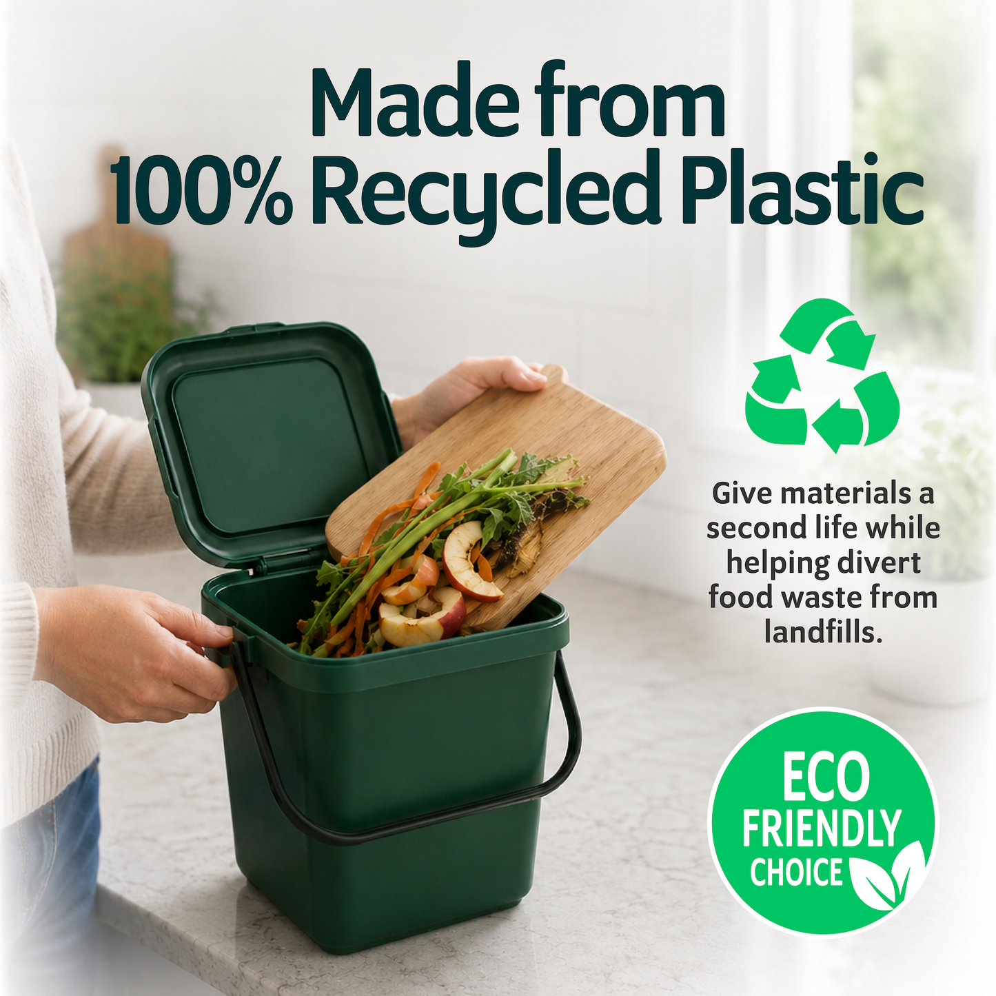 [OOS Until July 2026] EcoSafe EcoCaddy 6-Gallon Compost Bin, Eco-Friendly Kitchen Trash, Food Waste Under Counter Bin (QTY 1), SKU ECGRN