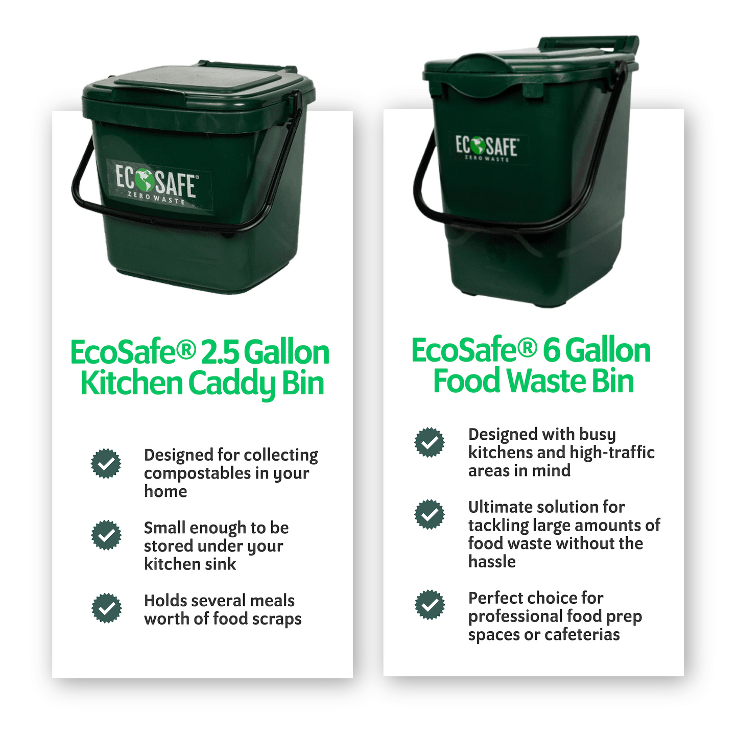 EcoSafe 2.5-Gallon Kitchen Caddy, Eco-Friendly Compost Container, Small Food Waste Bin for Food Scraps and Trash (QTY 1), SKU KCGRN