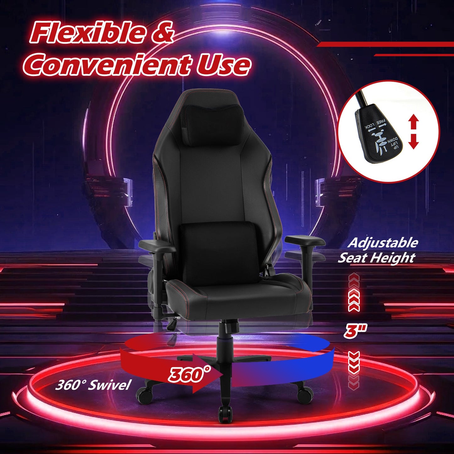 Ergonomic High Back Computer Chair with Magnetic Headrest and Lumbar Pillow-Black