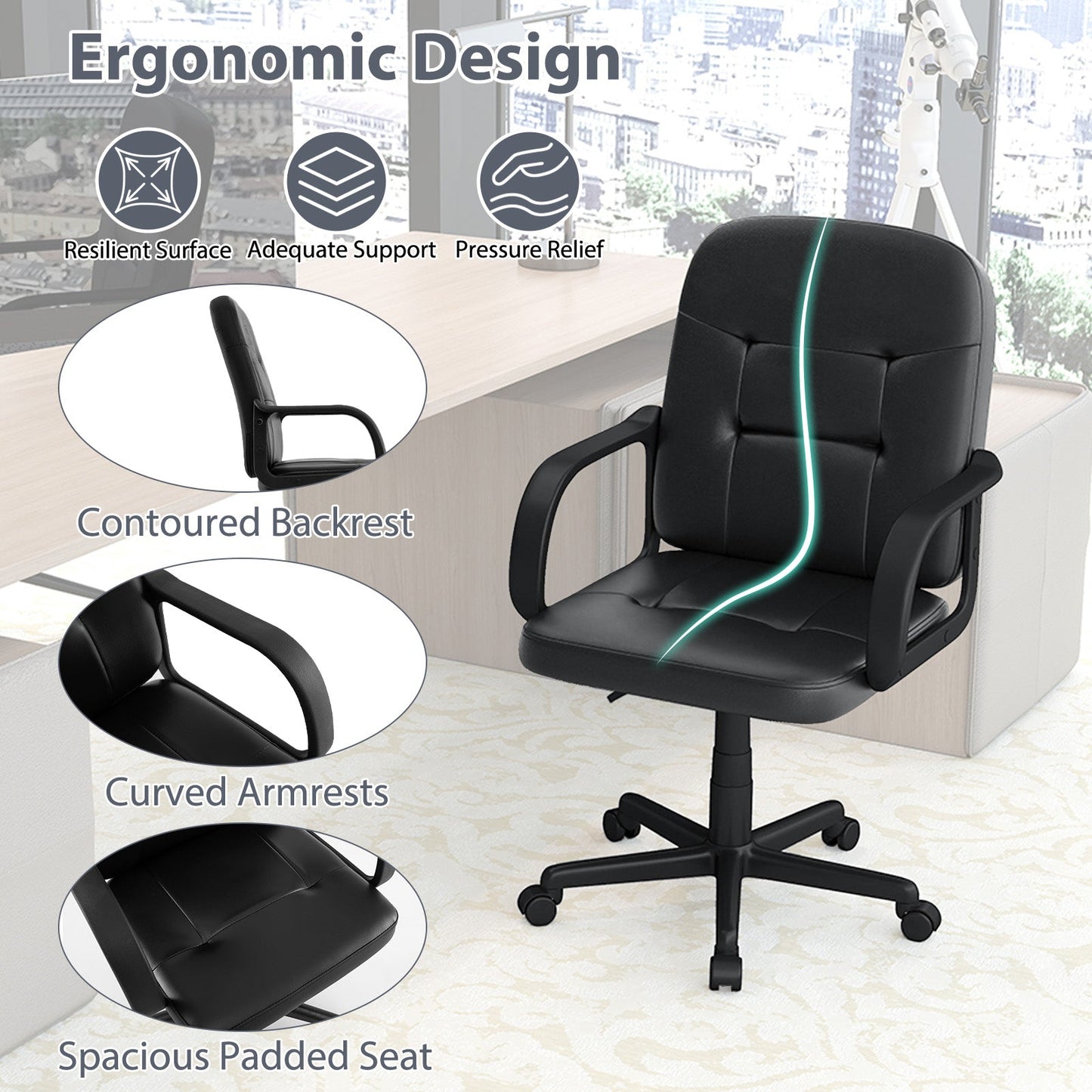 Ergonomic Office Chair with 360-degree Wheels