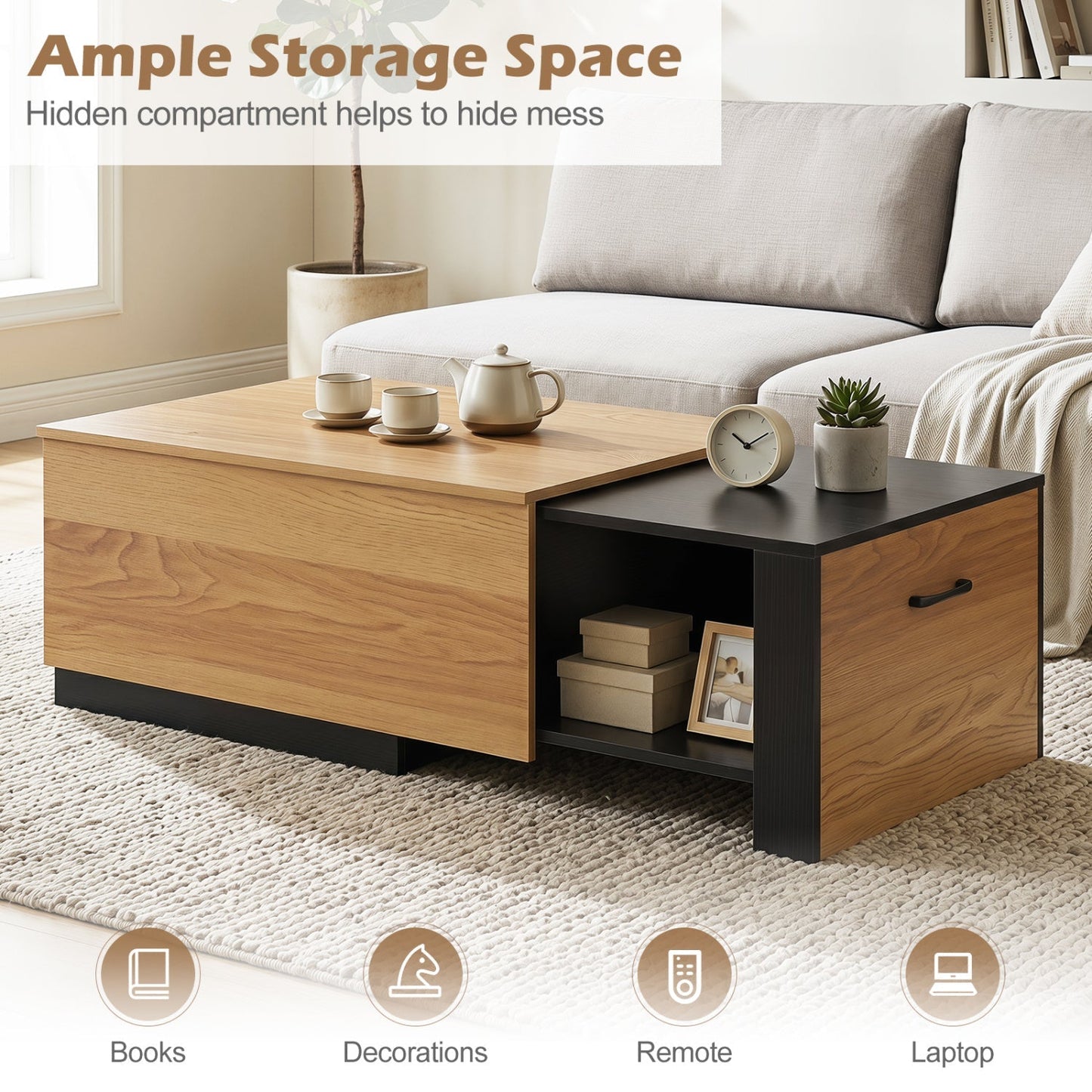 Extendable Coffee Table with Hidden Storage Compartment