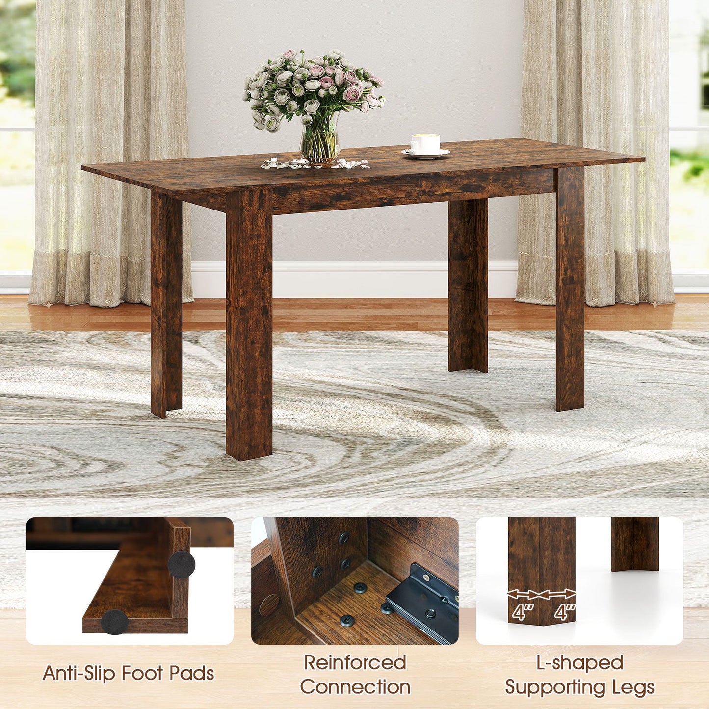 Extendable Dining Table for 4-8 People 47"-62" Large Rectangular Kitchen Table