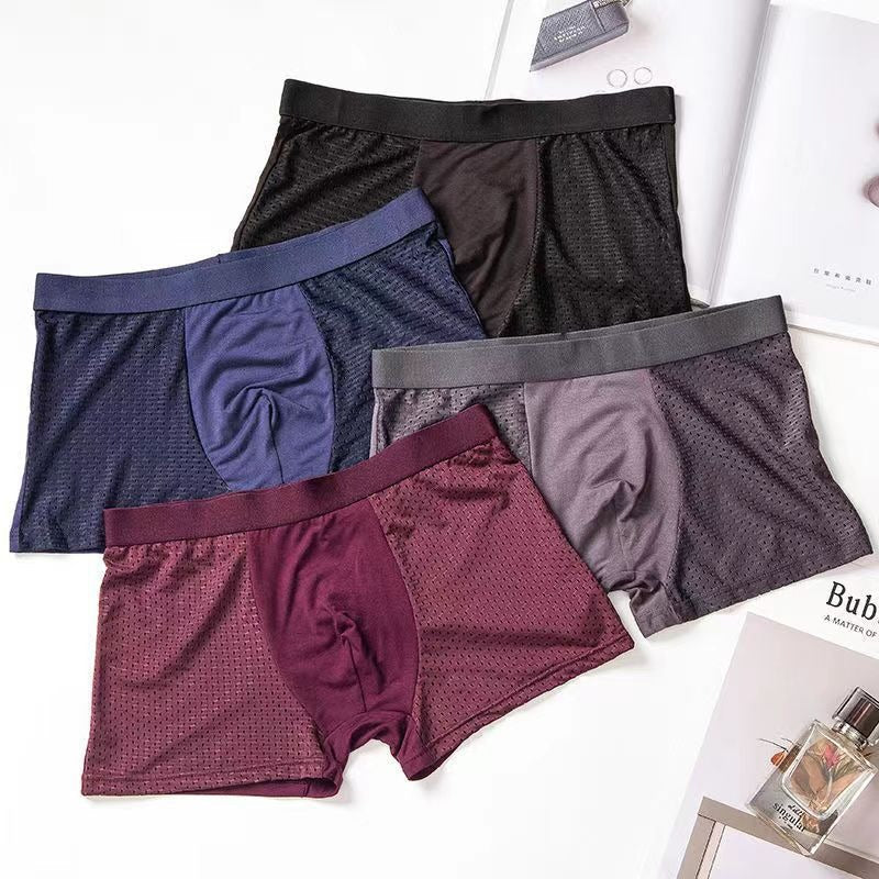 Modal Solid Ice Silk Antibacterial Underwear for Men's Mid Waist Breathable Four Square Corner Underwear
