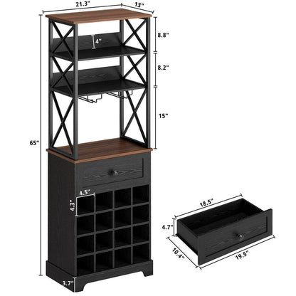 Black/Brown Wine Rack Kitchen Bar Storage Cabinet Shelf with Glass Holders