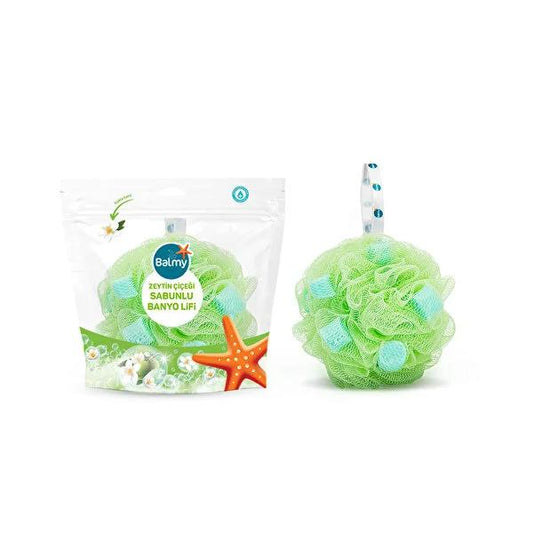 Balmy Banyo Soap Infused Loofah with Olive Flower Scent - Gentle Exfoliating Bath Sponge for All Skin Types
