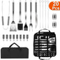 Stainless Steel BBQ Tool Kit - Grill Accessories set w/ Spatula Tongs Fork Knife Brush Salt Shaker Skewers Corn Need