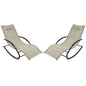 Set of 2 Beige Rocking Chaise Lounger Patio Lounge Chair with Pillow