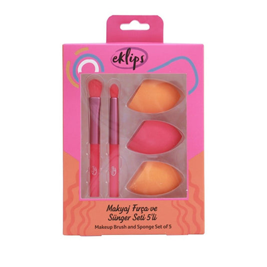 Eklips Makeup Brush and Sponge Set 5-Piece - Professional Makeup Tools for Foundation, Blush, Eyeshadow Application