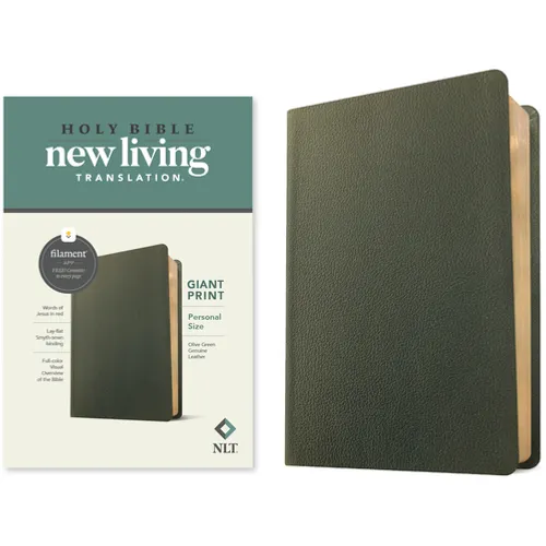 NLT Personal Size Giant Print Bible, Filament Enabled (Genuine Leather, Olive Green, Red Letter) - Leather