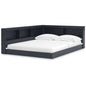 Full size Blue Wooden Corner Storage Bed with Bookcase Headboard and USB Ports