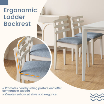 Fabric Kitchen Side Chairs with Rubber Wood Frame and Padded Seat-White