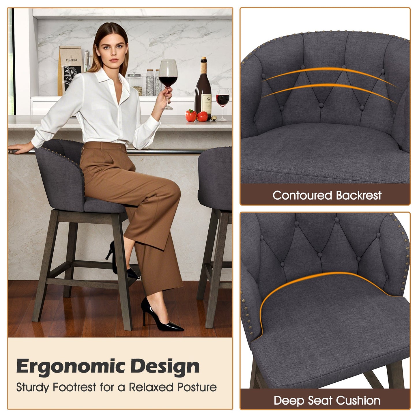 Counter Height Fabric Upholstered Bar Stools Set of 2
