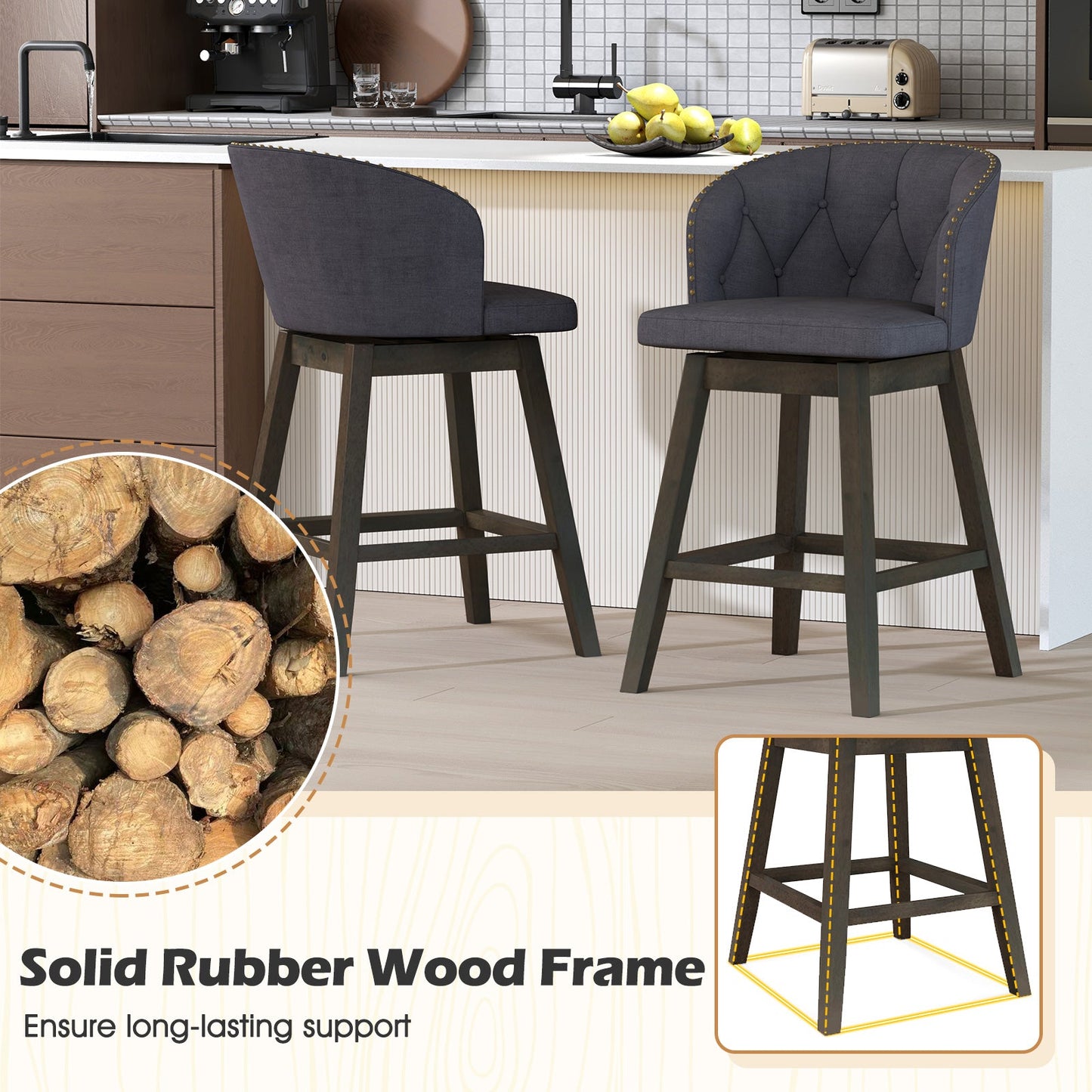 Counter Height Fabric Upholstered Bar Stools Set of 2