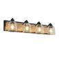 Farmhouse Vanity Light Fixture | 3/4/5/6-Light Bathroom Wall Sconce with Clear Seeded Glass Shades & Antique Wood Backplate