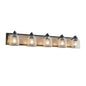 Farmhouse Vanity Light Fixture | 3/4/5/6-Light Bathroom Wall Sconce with Clear Seeded Glass Shades & Antique Wood Backplate