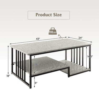 Faux Marble Coffee Table with Open Storage Shelf-Gray
