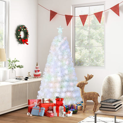 6/7 Feet Pre-Lit Fiber Optic White Snow-Flocked Artificial Christmas Tree