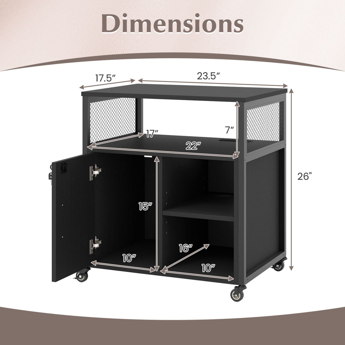 Mobile File Cabinet with Charging Station on Wheels