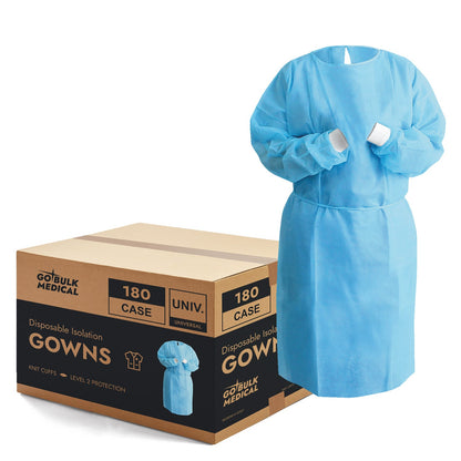 Pallet Disposable Isolation Gowns with Elastic Cuffs - 20 Cases (3,600 Gowns) Universal Size Level 2 SMS - Blue