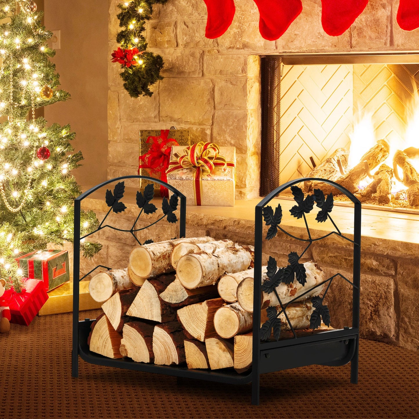 19 Inch Heavy-Duty Firewood Rack with 110 lbs Load Capacity