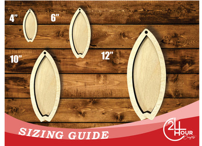 Unfinished Wood 2 Layer Fishtail Surfboard Shadowbox Shape | DIY Craft Cutout | up to 46" DIY