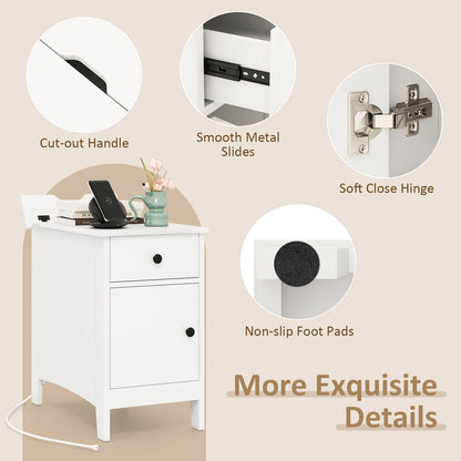 Flip Top End Table with Charging Station USB Ports Outlets and Drawer