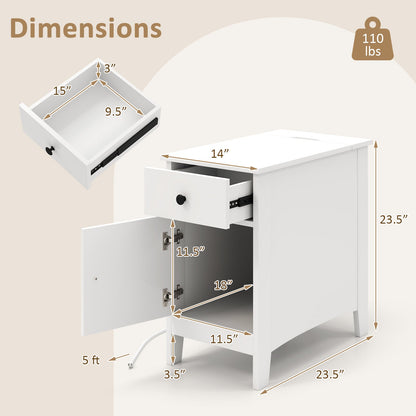 Flip Top End Table with Charging Station USB Ports Outlets and Drawer