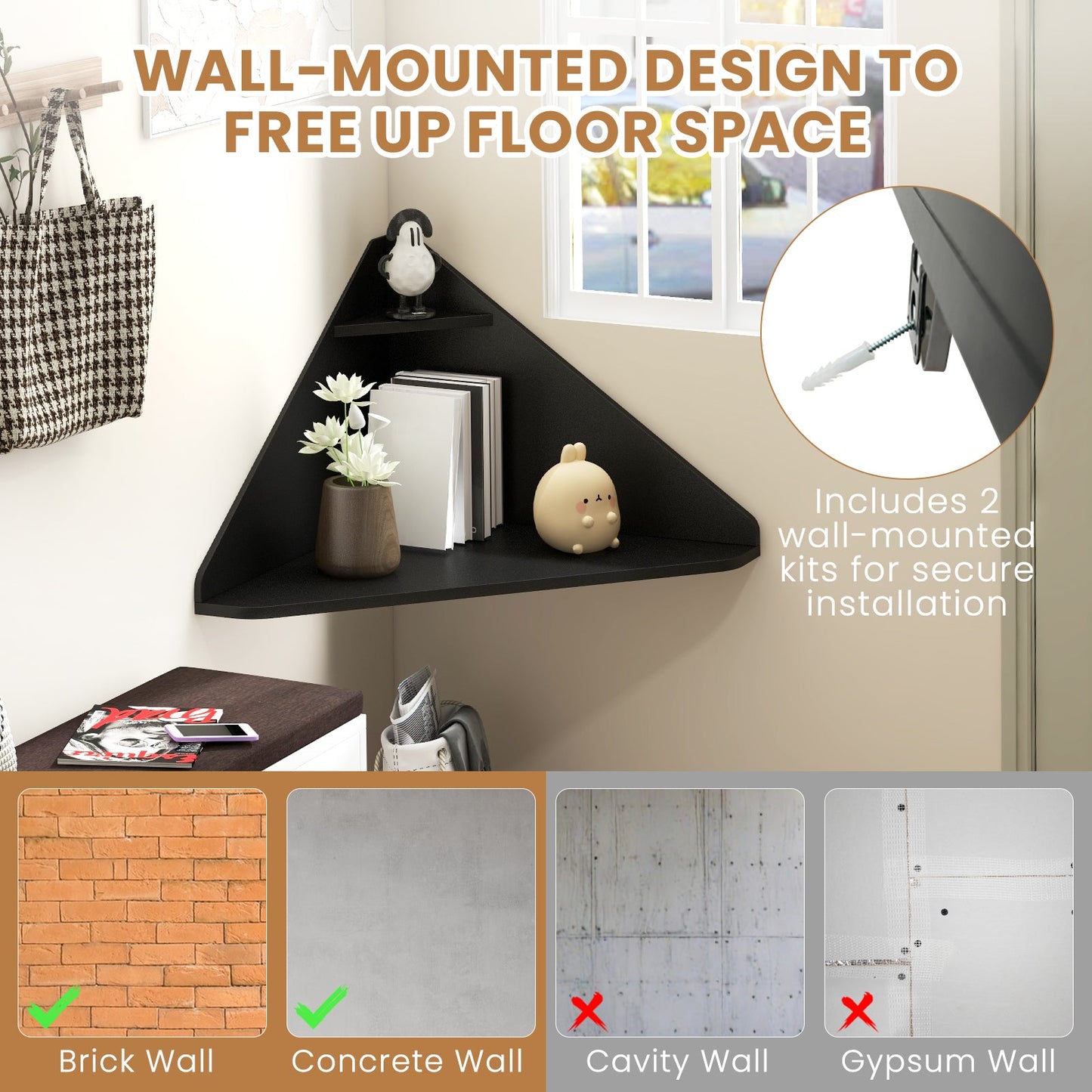 Floating Triangular Corner Computer Desk with Storage Shelf