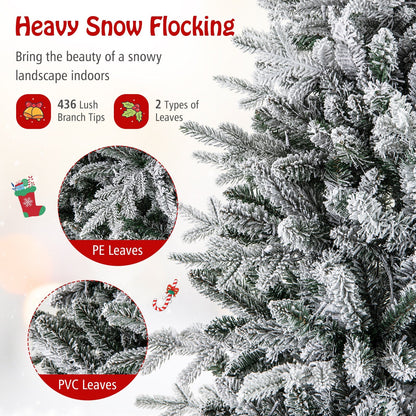 7 Feet Flocked Christmas Tree with 8 Lighting Modes and Multi-Color LED Lights